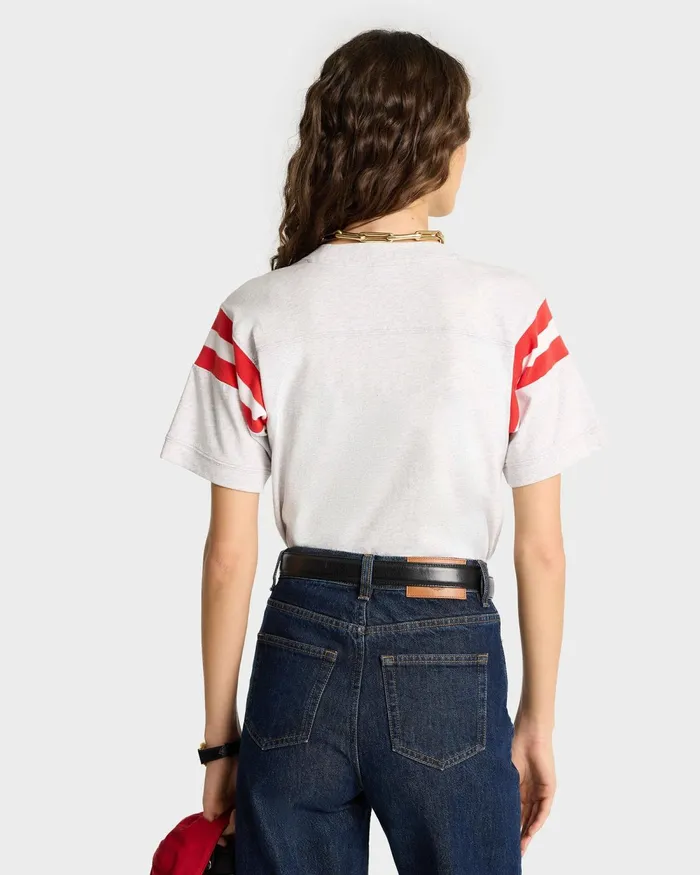 TShirts and Tops Women Sporty and Rich Emblem Rugby Tee 8211 Heather GraySports Red