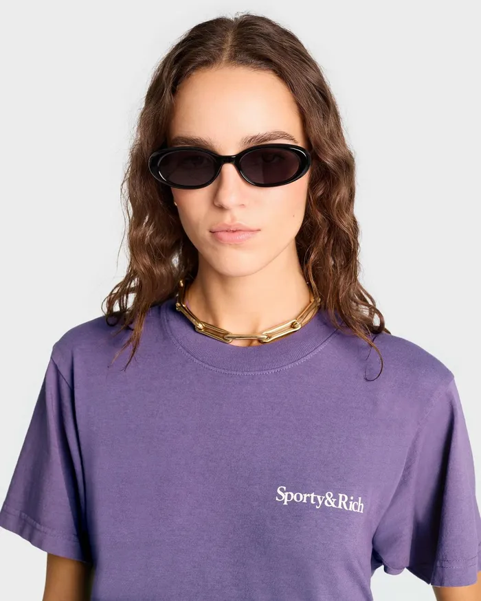 TShirts and Tops Women Sporty and Rich Health Is Wealth TShirt 8211 Dusty GrapeWhite