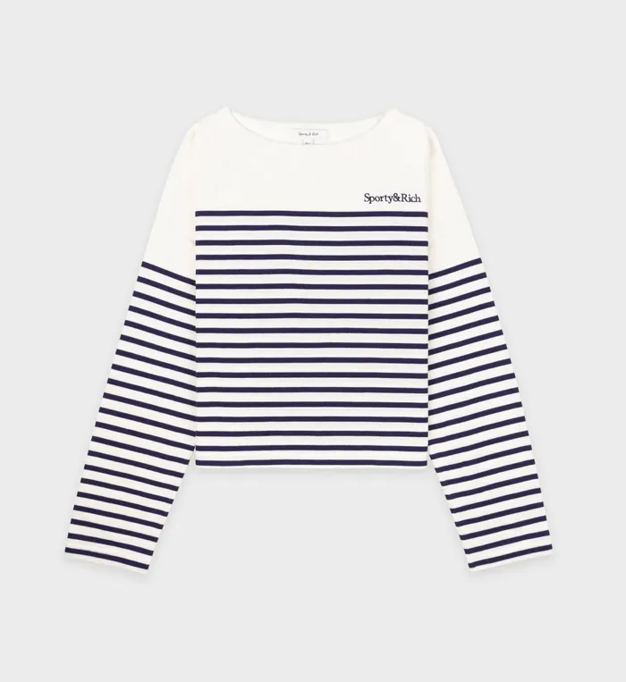 TShirts and Tops Women Sporty and Rich Serif Logo Mariniere Sweater 8211 Off WhiteNavy Stripe