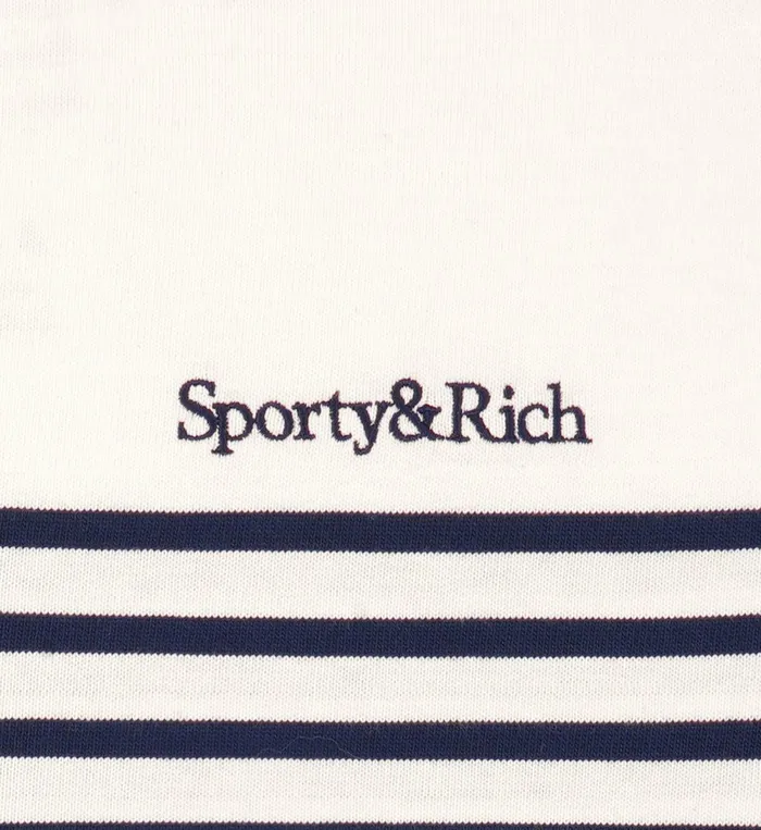 TShirts and Tops Women Sporty and Rich Serif Logo Mariniere Sweater 8211 Off WhiteNavy Stripe