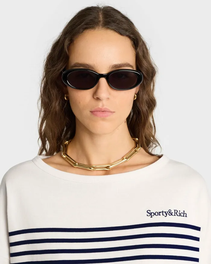 TShirts and Tops Women Sporty and Rich Serif Logo Mariniere Sweater 8211 Off WhiteNavy Stripe