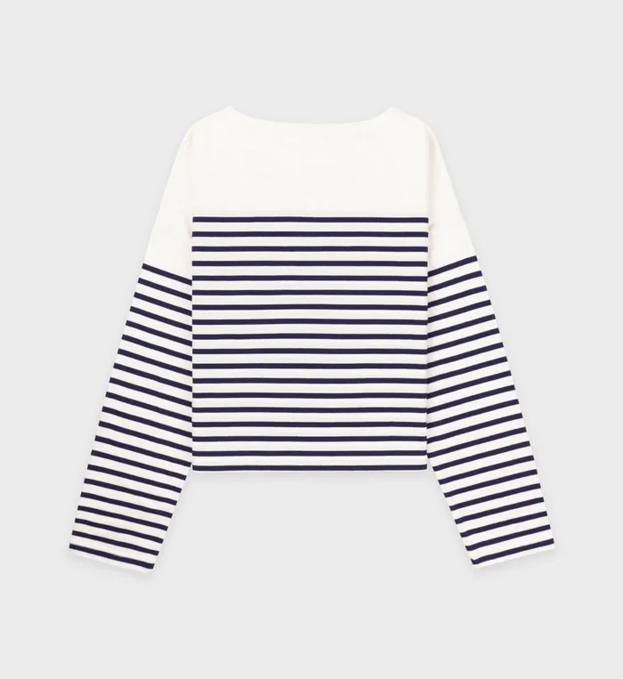 TShirts and Tops Women Sporty and Rich Serif Logo Mariniere Sweater 8211 Off WhiteNavy Stripe
