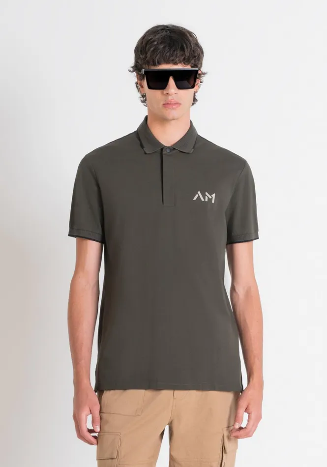 TShirts And Polo Men Antony Morato Regular Fit Polo Shirt In Green Cotton Pique With Logo Dark Olive Green TShirts And Polo Men Antony Morato Regular Fit Polo Shirt In Green Cotton Pique With Logo Dark Olive Green