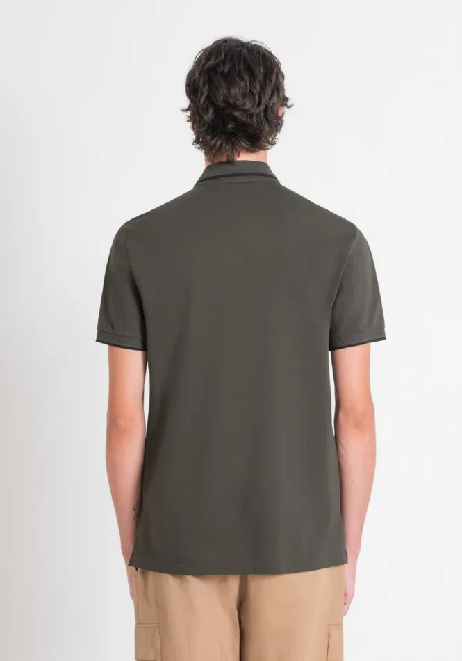 TShirts And Polo Men Antony Morato Regular Fit Polo Shirt In Green Cotton Pique With Logo Dark Olive Green