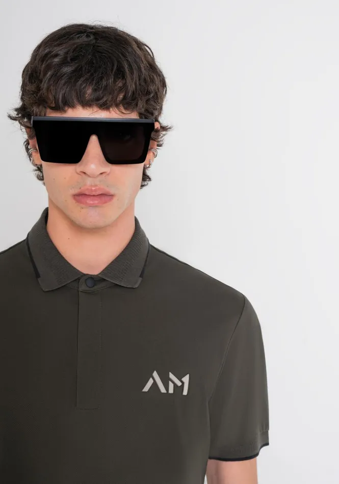 TShirts And Polo Men Antony Morato Regular Fit Polo Shirt In Green Cotton Pique With Logo Dark Olive Green