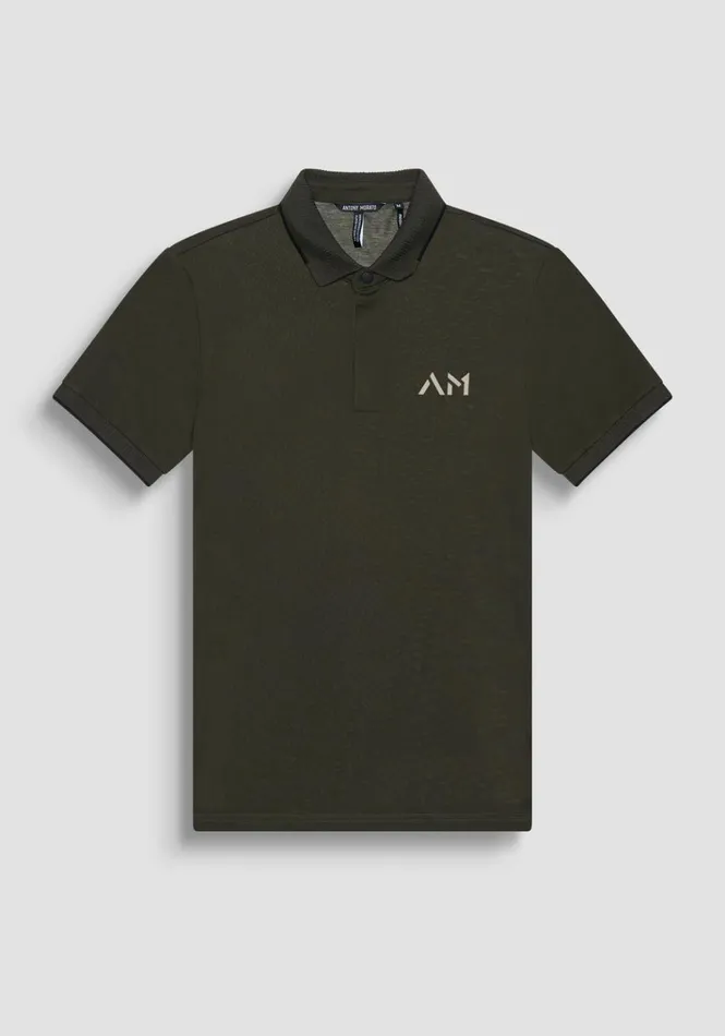 TShirts And Polo Men Antony Morato Regular Fit Polo Shirt In Green Cotton Pique With Logo Dark Olive Green