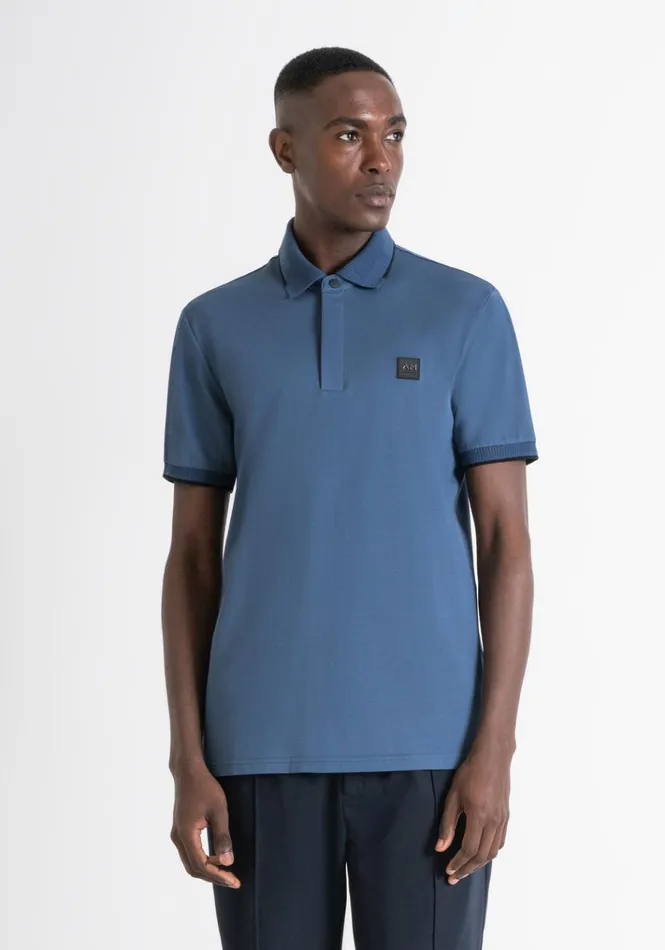 TShirts And Polo Men Antony Morato Regular Fit Polo TShirt In Blue Cotton Pique With Logo Worker Avio TShirts And Polo Men Antony Morato Regular Fit Polo TShirt In Blue Cotton Pique With Logo Worker Avio
