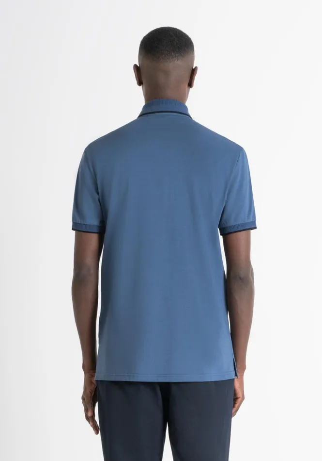TShirts And Polo Men Antony Morato Regular Fit Polo TShirt In Blue Cotton Pique With Logo Worker Avio