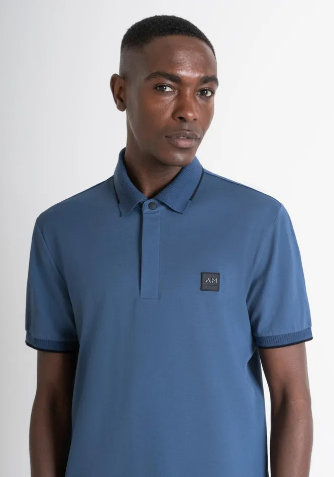 TShirts And Polo Men Antony Morato Regular Fit Polo TShirt In Blue Cotton Pique With Logo Worker Avio