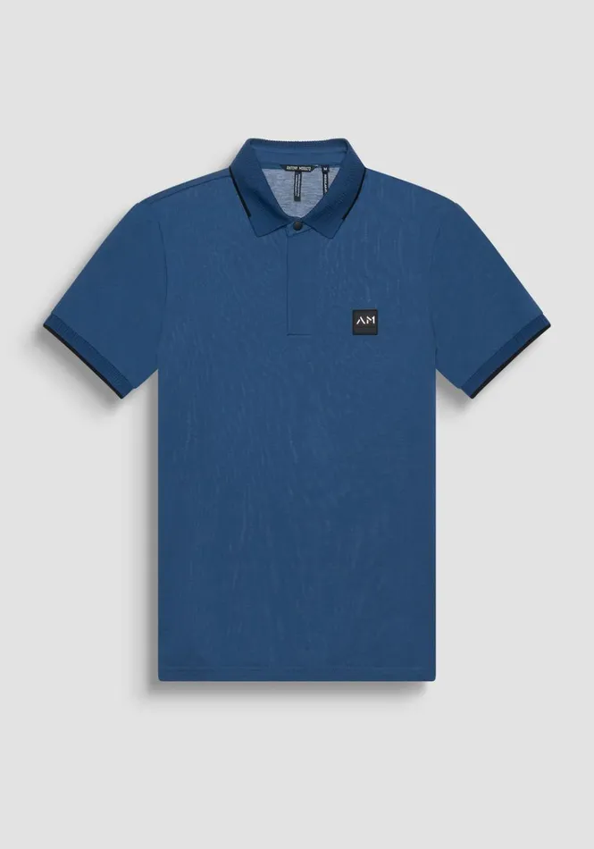 TShirts And Polo Men Antony Morato Regular Fit Polo TShirt In Blue Cotton Pique With Logo Worker Avio