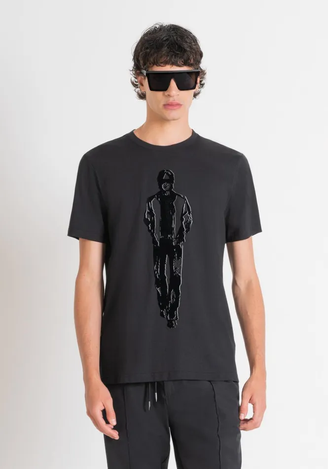 TShirts And Polo Men Antony Morato Regular Fit TShirt In Cotton Jersey With Laminated Print Black TShirts And Polo Men Antony Morato Regular Fit TShirt In Cotton Jersey With Laminated Print Black