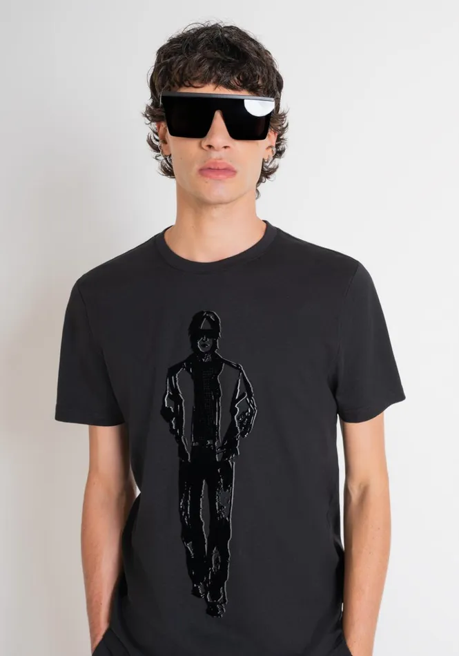 TShirts And Polo Men Antony Morato Regular Fit TShirt In Cotton Jersey With Laminated Print Black