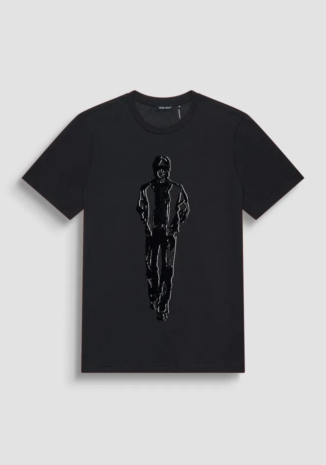 TShirts And Polo Men Antony Morato Regular Fit TShirt In Cotton Jersey With Laminated Print Black