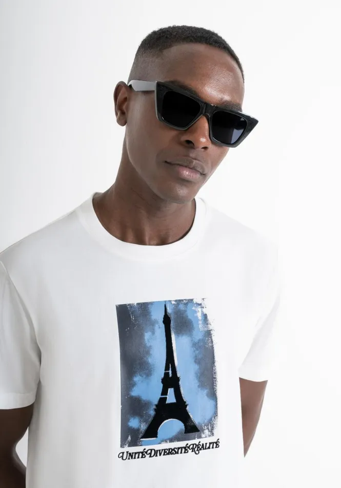 TShirts And Polo Men Antony Morato Regular Fit TShirt In Cotton Jersey With Paris Print Cream