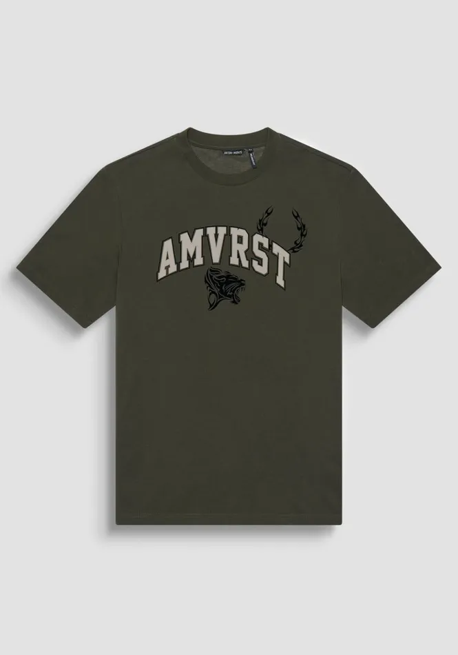 TShirts And Polo Men Antony Morato Relaxed Fit TShirt In Heavy Jersey Cotton Fabric With Print Dark Olive Green TShirts And Polo Men Antony Morato Relaxed Fit TShirt In Heavy Jersey Cotton Fabric With Print Dark Olive Green