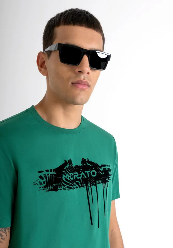 TShirts And Polo Men Antony Morato Slim Fit TShirt In Green Cotton Jersey With Street Logo Flag Green