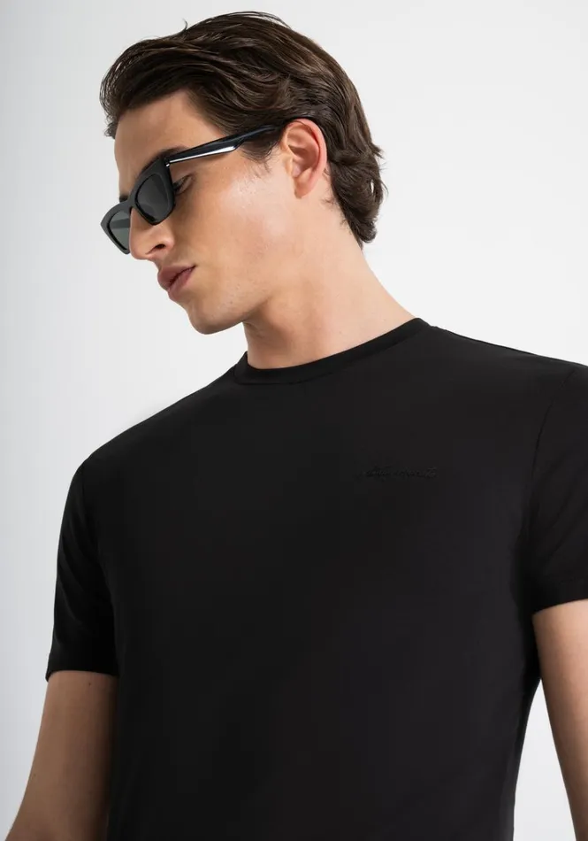 TShirts And Polo Men Antony Morato Super Slim Fit TShirt In Stretch Cotton With Logo Print Black TShirts And Polo Men Antony Morato Super Slim Fit TShirt In Stretch Cotton With Logo Print Black