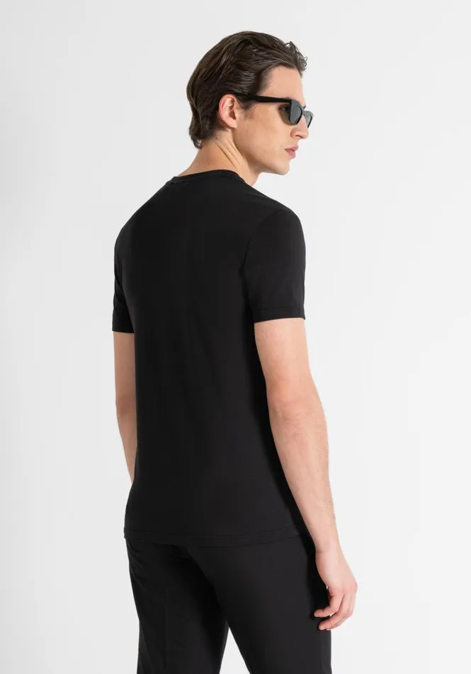 TShirts And Polo Men Antony Morato Super Slim Fit TShirt In Stretch Cotton With Logo Print Black