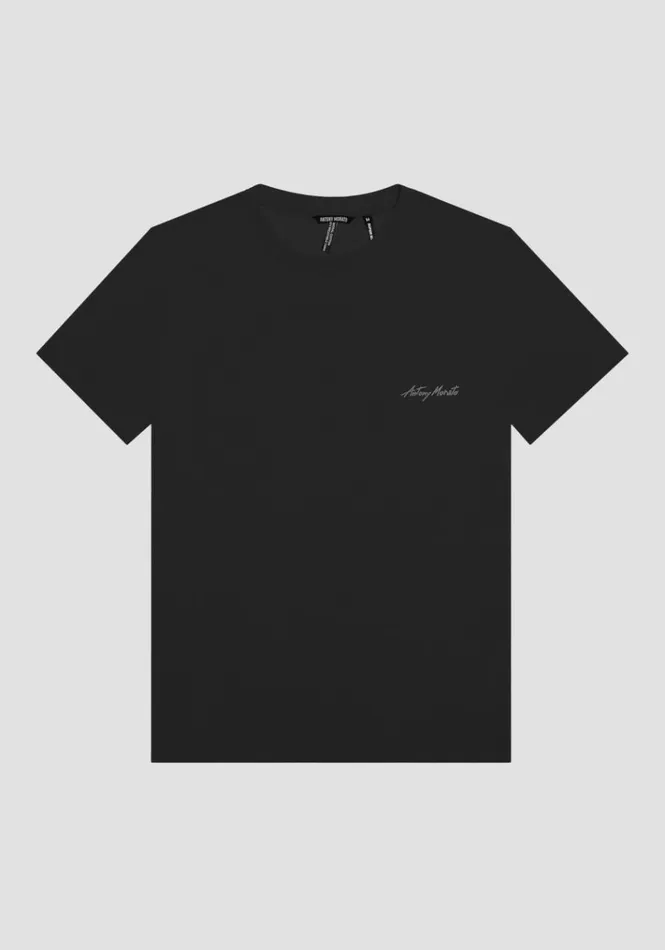 TShirts And Polo Men Antony Morato Super Slim Fit TShirt In Stretch Cotton With Logo Print Black
