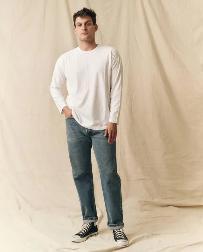 Tshirts Men039s The Great The Men039s Pure Knits Long Sleeve Boxy Crew True White