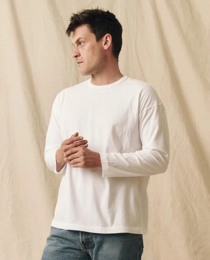Tshirts Men039s The Great The Men039s Pure Knits Long Sleeve Boxy Crew True White