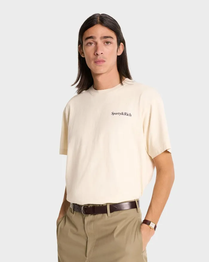 TShirts Men Sporty and Rich Health Is Wealth TShirt 8211 CreamNavy