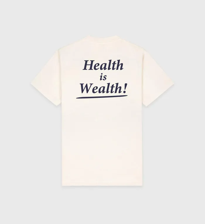 TShirts Men Sporty and Rich Health Is Wealth TShirt 8211 CreamNavy
