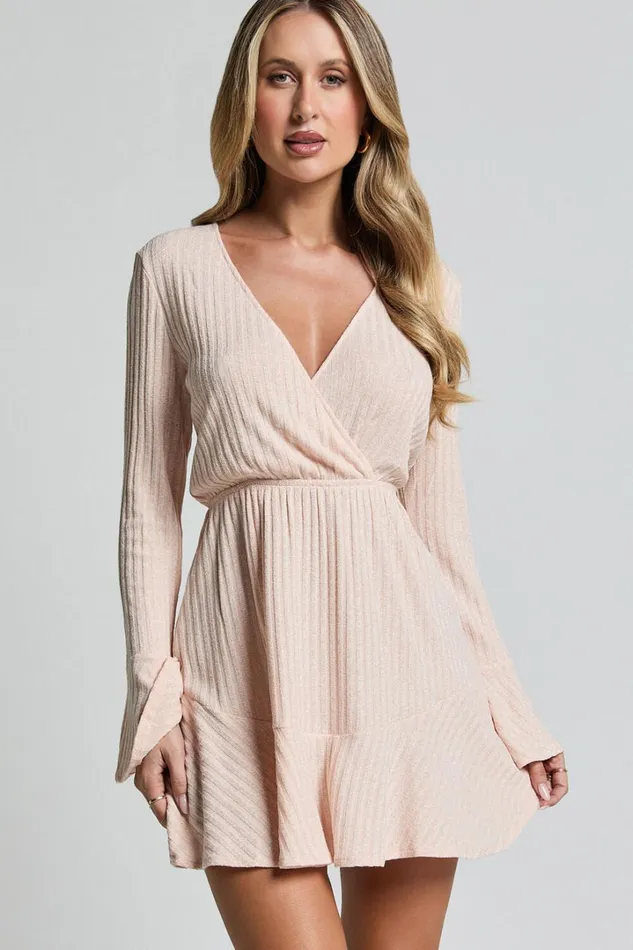 The Next Step Mini Dress 8211 Long Sleeve Dress In Beige Marle Women Showpo Basics