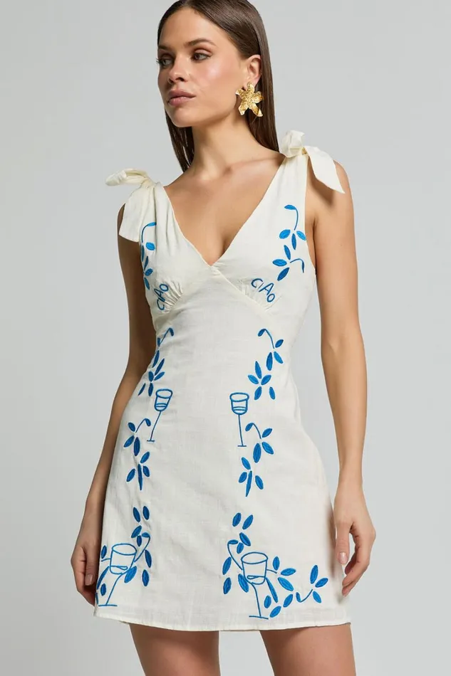 Tia Mini Dress 8211 Tie Strap Deep V Neck Shift Dress In Natural Women Showpo Dresses