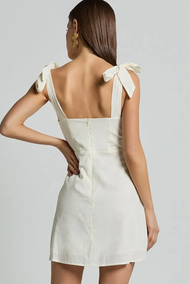 Tia Mini Dress 8211 Tie Strap Deep V Neck Shift Dress In Natural Women Showpo Dresses