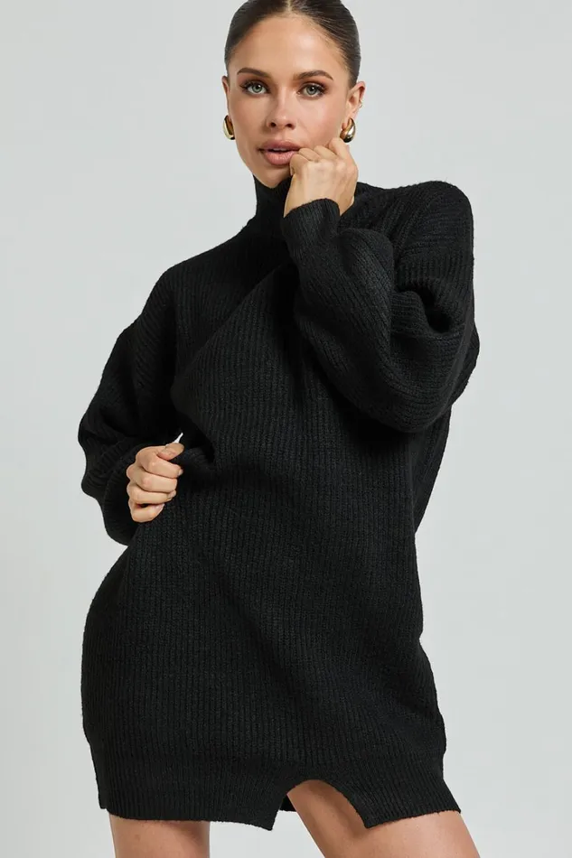 Tianna Mini Dress 8211 Knitted Side Split Jumper Dress In Black Women Showpo Knitwear