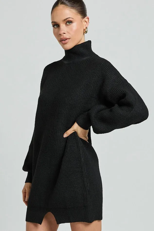 Tianna Mini Dress 8211 Knitted Side Split Jumper Dress In Black Women Showpo Knitwear