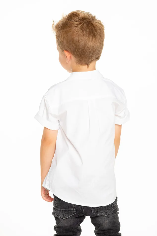 Tops Chaser Brand Boys Cotton Poplin Short Sleeve Button Down Shirt in White