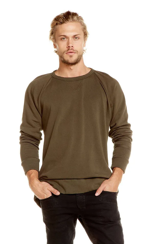 Tops Chaser Brand Mens COTTON FLEECE LONG SLEEVE CREW NECK RAGLAN PULLOVER