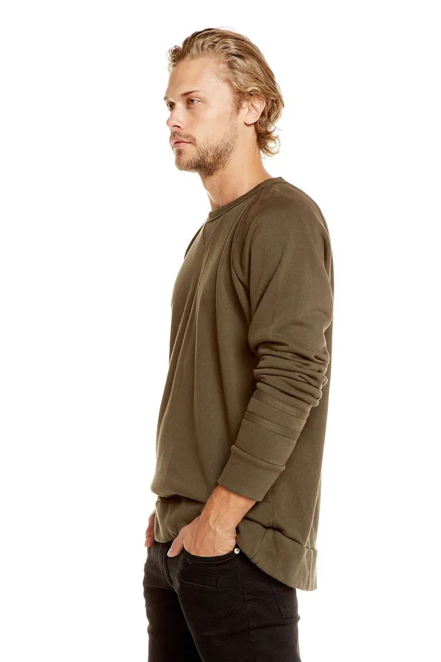 Tops Chaser Brand Mens COTTON FLEECE LONG SLEEVE CREW NECK RAGLAN PULLOVER