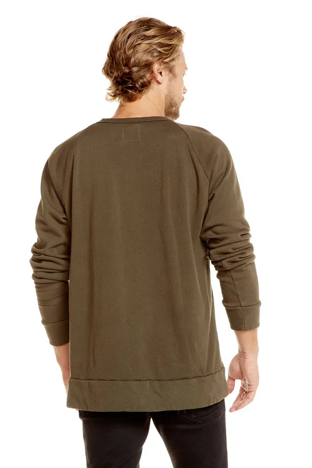Tops Chaser Brand Mens COTTON FLEECE LONG SLEEVE CREW NECK RAGLAN PULLOVER