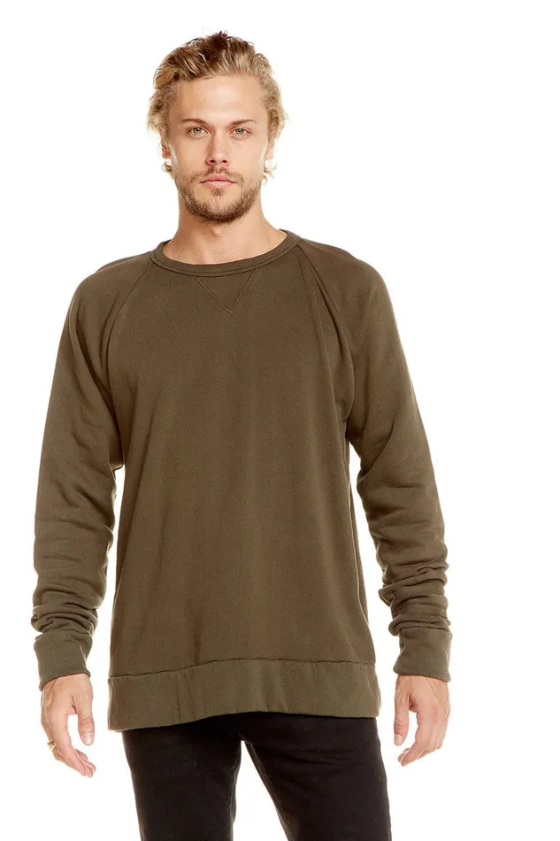 Tops Chaser Brand Mens COTTON FLEECE LONG SLEEVE CREW NECK RAGLAN PULLOVER