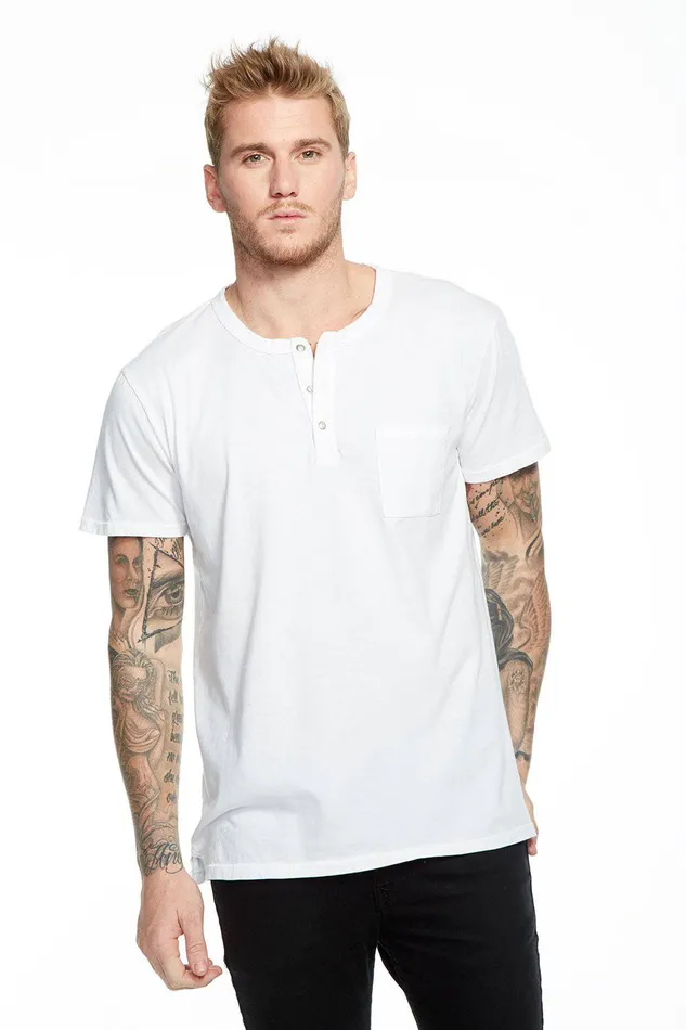 Tops Chaser Brand Mens COTTON SS POCKET HENLEY