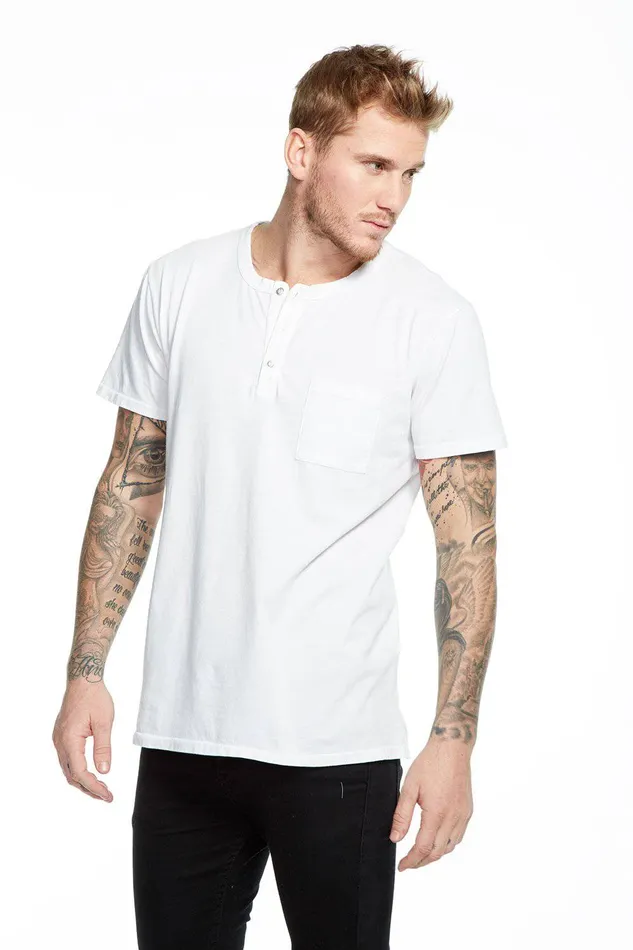 Tops Chaser Brand Mens COTTON SS POCKET HENLEY