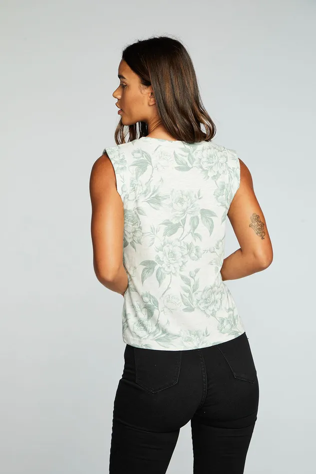 Tops Chaser Brand Womens Gauze Jersey Rolled Armhole V Neck Muscle Tank