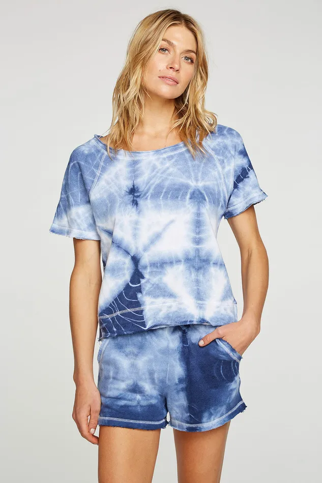 Tops Chaser Brand Womens Linen French Terry Short Sleeve Raw Edge Raglan Pullover