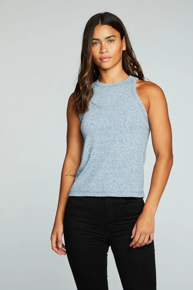 Tops Chaser Brand Womens Linen Rib High Neck Racer Tank