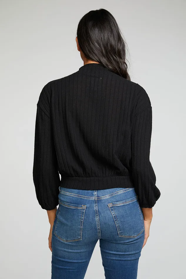 Tops Chaser Brand Womens Poor Boy Rib Bishop Sleeve Drop Shoulder Mock Neck Pullover