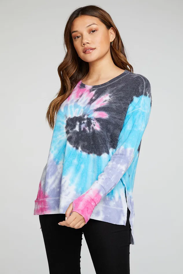 Tops Chaser Brand Womens Rpet Bliss Knit Long Sleeve Hi Lo Pullover with Thumbholes