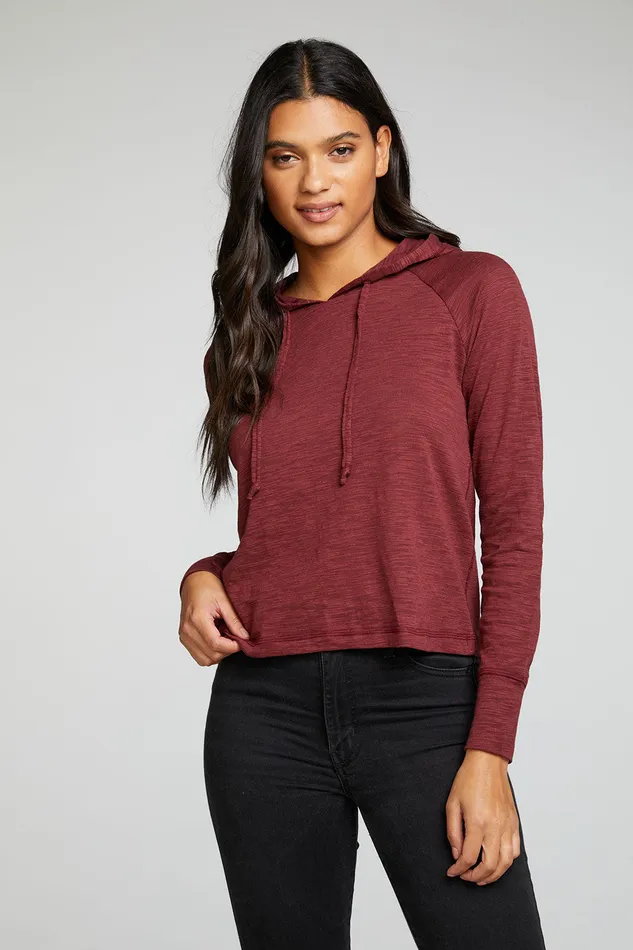 Tops Chaser Brand Womens Slub Jersey Long Sleeve Extended Cuff Raglan Pullover Hoodie