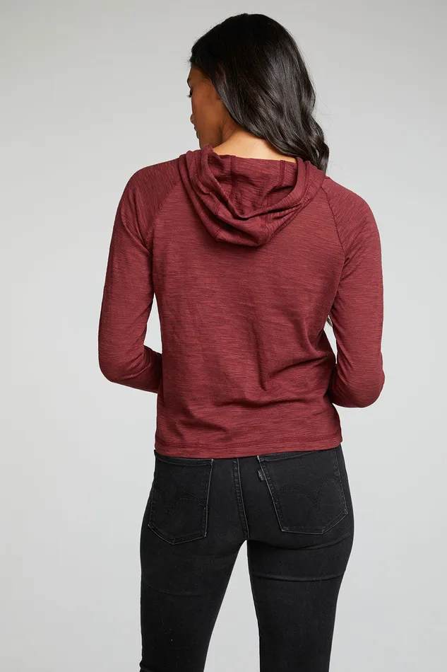 Tops Chaser Brand Womens Slub Jersey Long Sleeve Extended Cuff Raglan Pullover Hoodie