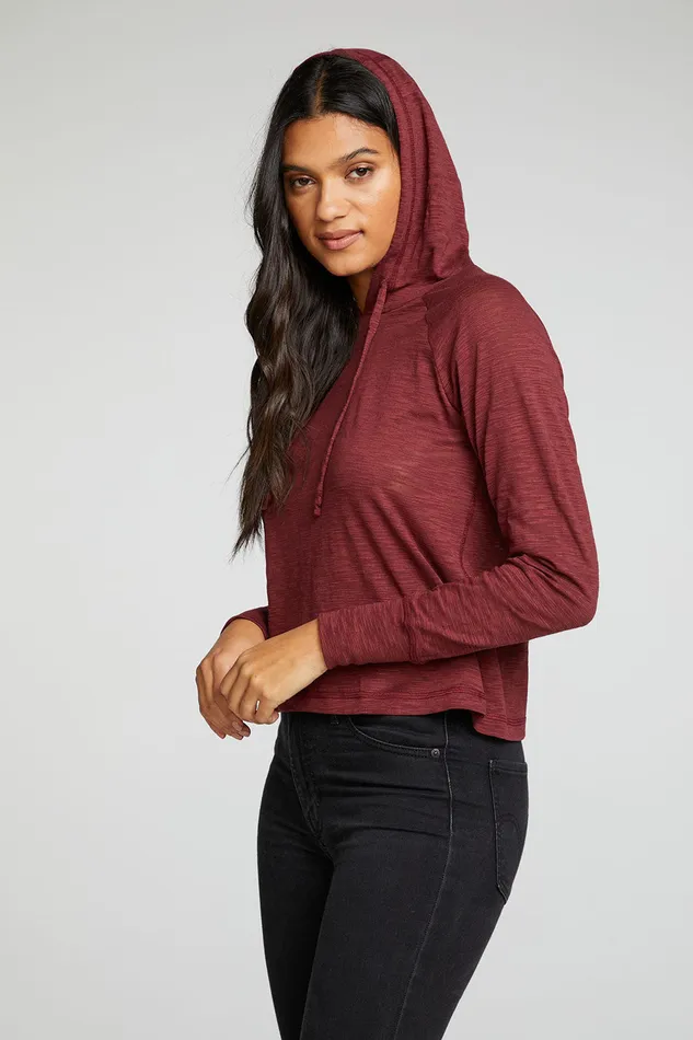 Tops Chaser Brand Womens Slub Jersey Long Sleeve Extended Cuff Raglan Pullover Hoodie