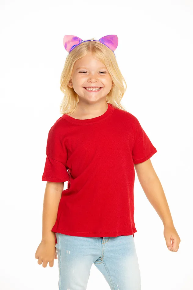 Tops Gauzy Cotton Short Sleeve Boxy Hi Lo Tee in Cardinal Red 8211 Chaser Brand Girls
