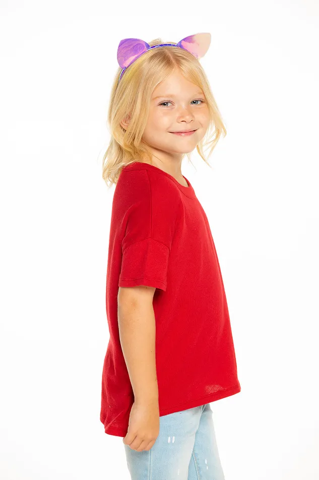 Tops Gauzy Cotton Short Sleeve Boxy Hi Lo Tee in Cardinal Red 8211 Chaser Brand Girls