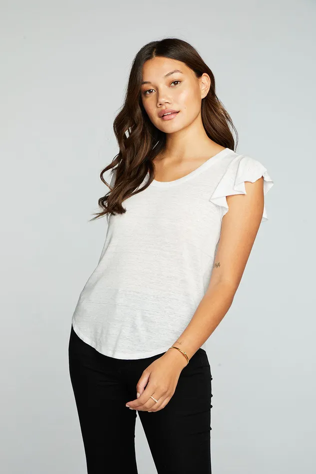 Tops Linen Jersey Scoop Neck Flutter Sleeve Shirttail Tee Chaser Brand Womens
